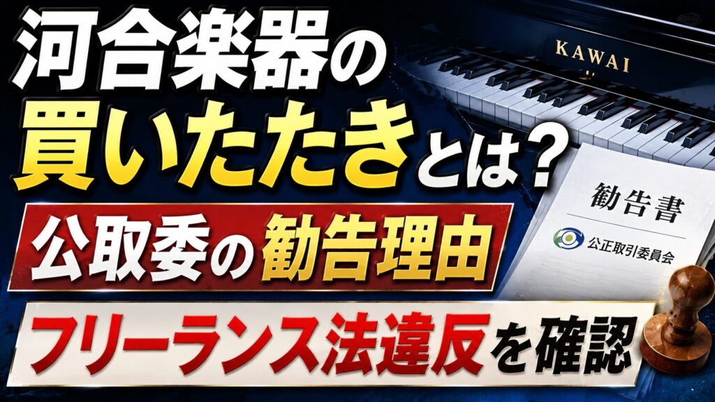 河合楽器の買いたたきとは？公取委の勧告理由やフリーランス法違反を確認の記事のアイキャッチ画像