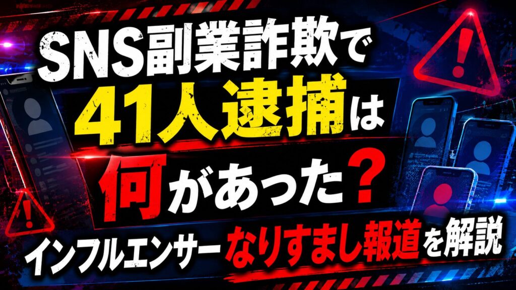 SNS副業詐欺で41人逮捕は何があった?インフルエンサーなりすまし報道を解説の記事のアイキャッチ画像